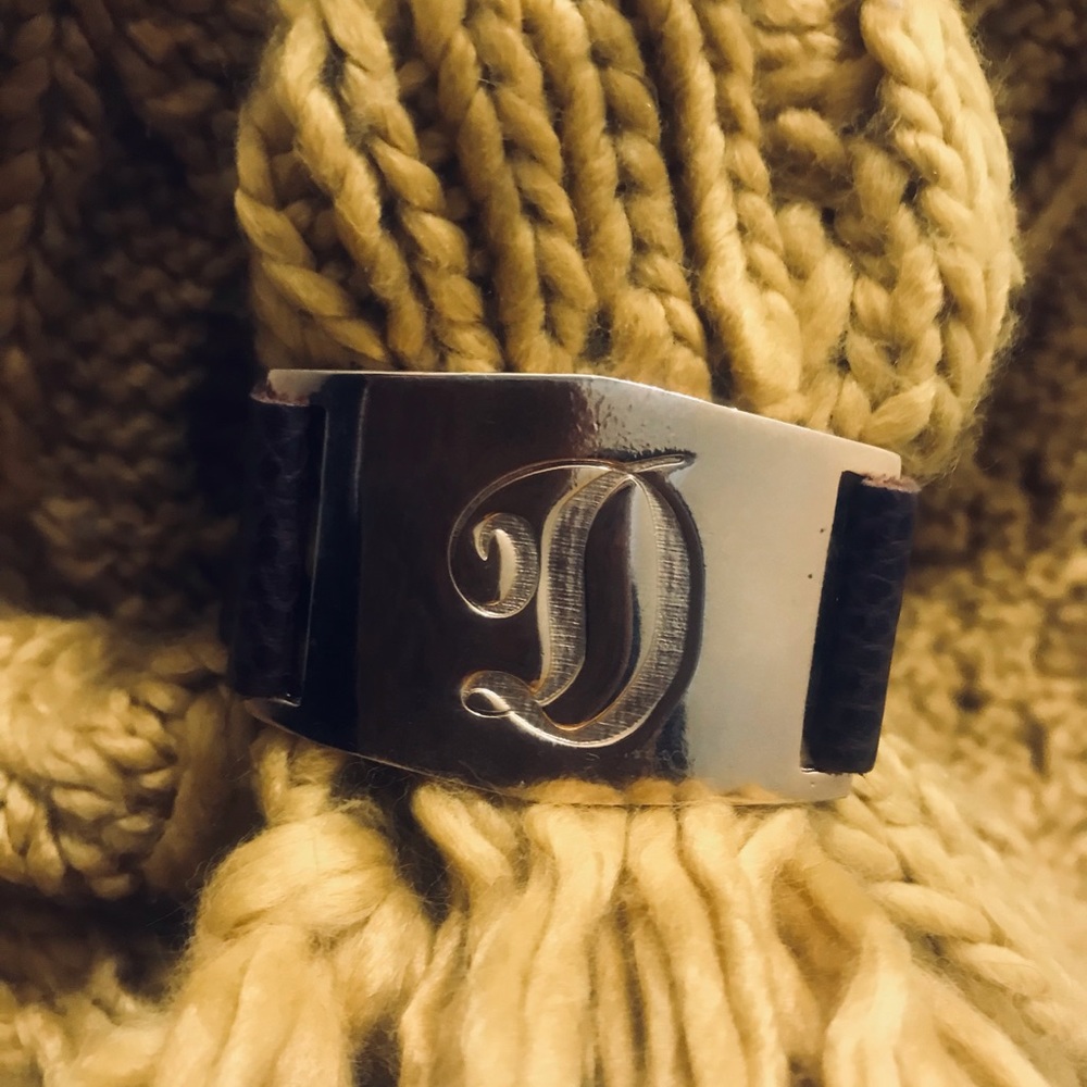 Faux leather , monogram snap bracelet